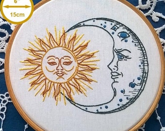 Sun and Moon - hand embroidery KIT -   hand embroidery tutorial  - beginner needlepoint kit - modern embroidery design