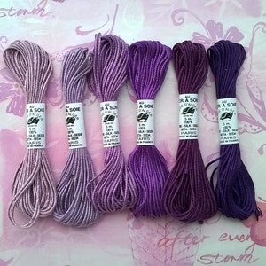 assortment of soie d&#39;Alger - Au Ver à Soie -  6 shades of purple - embroidery threads