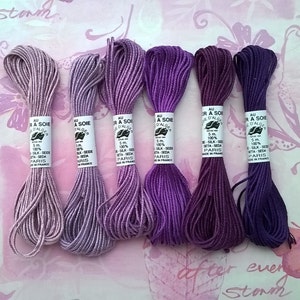 assortment of soie d'Alger - Au Ver à Soie -  6 shades of purple - embroidery threads