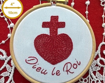 Kit de broderie traditionnelle - Sacré Cœur - Dieu le Roi - tutoriel de broderie chrétienne