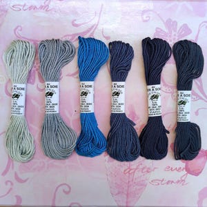 assortment of soie d&#39;Alger - Au Ver à Soie -  6 shades of DENIN blue - embroidery threads