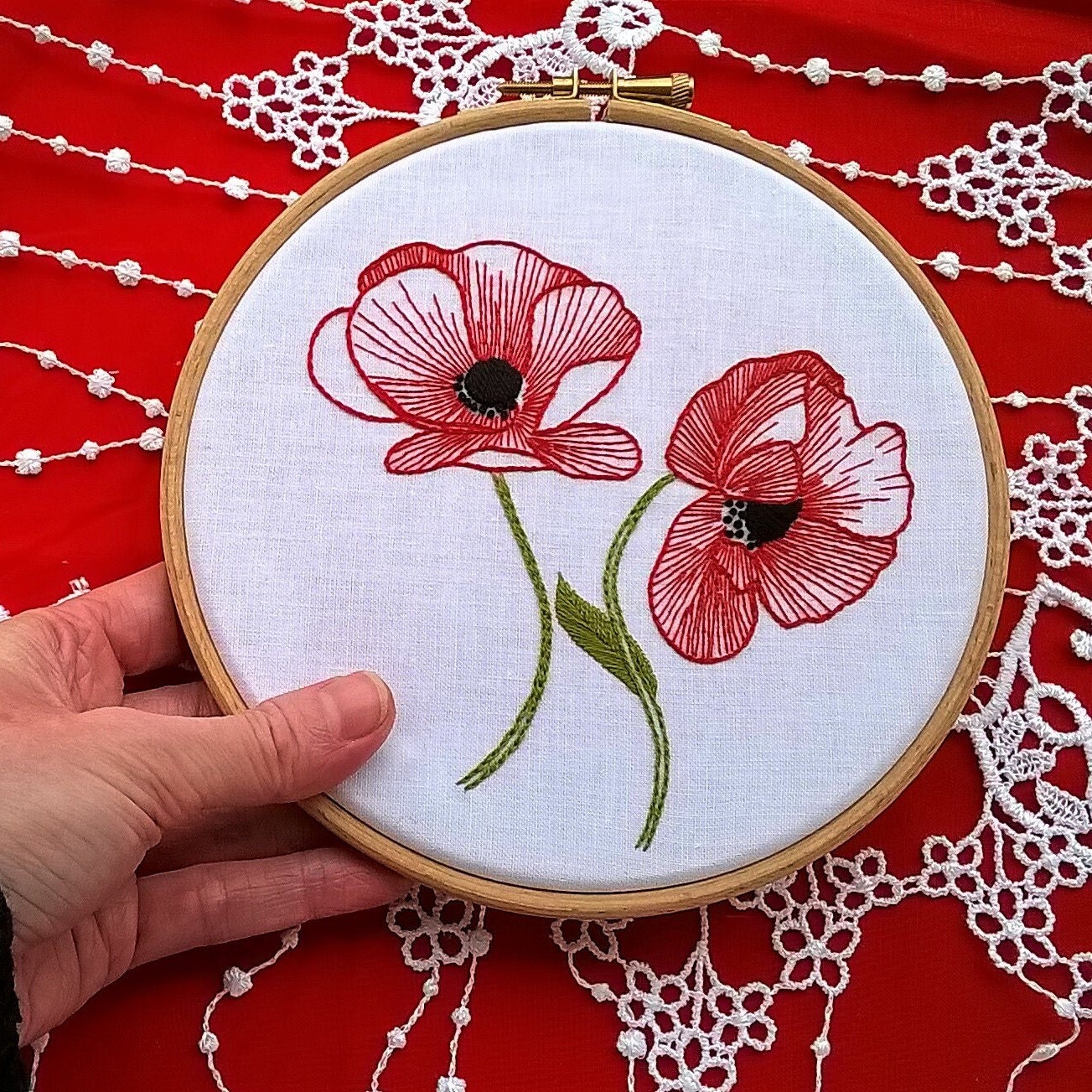 Poppy Embroidery hand Embroidery kit pattern embroidery hoop art