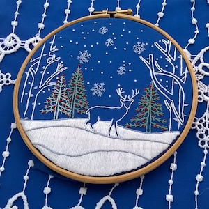 Deer snowy landscape traditional Embroidery Christmas hand Embroidery KIT christian styles hoop art needlework kit for Beginner image 7