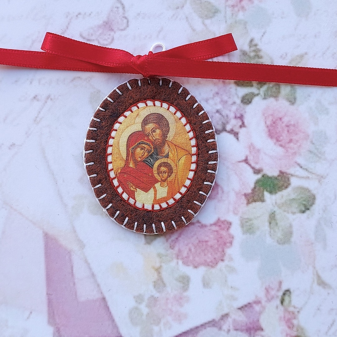 Hand Embroidered Crib Medal jesus Mary and Joseph Etsy