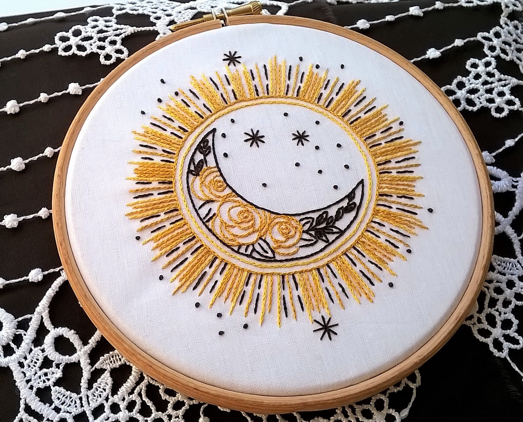 Hand Embroidery Kit Sun and Flowered Moon - Etsy 