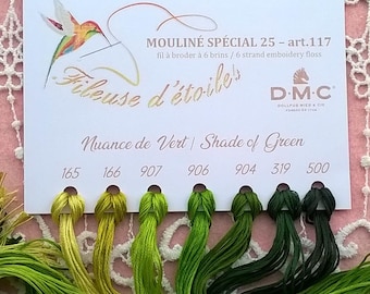 Stickgarne – 1 Farbkarte mit 7 verschiedenen Farben – DMC Mouliné Special 25 Art. 117, Stickgarne – 11 Farbtöne erhältlich