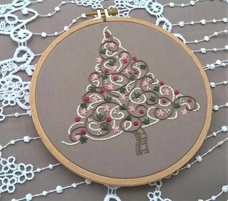 Christmas tree Embroidery KIT Hand Embroidery pattern DIY hoop art christmas wall decor needlepoint kits image 6