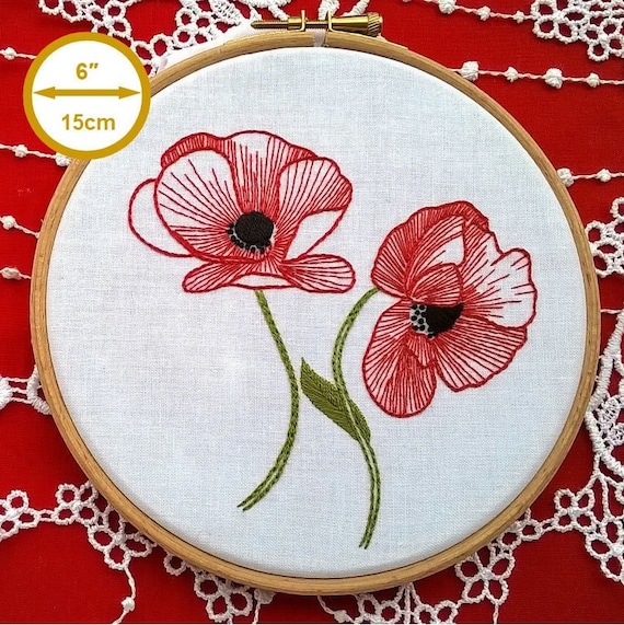 Poppy Flower Hand Embroidery Pattern Design