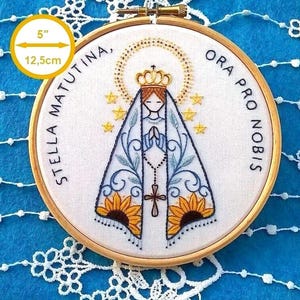 Virgin Mary Embroidery kit -  stella matutina , ora pro nobis - Christian Hand embroidery pattern - Catholic gift by fileusedetoilesandco