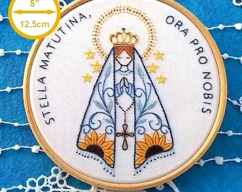 Virgin Mary Embroidery kit -  stella matutina , ora pro nobis - Christian Hand embroidery pattern - Catholic gift by fileusedetoilesandco