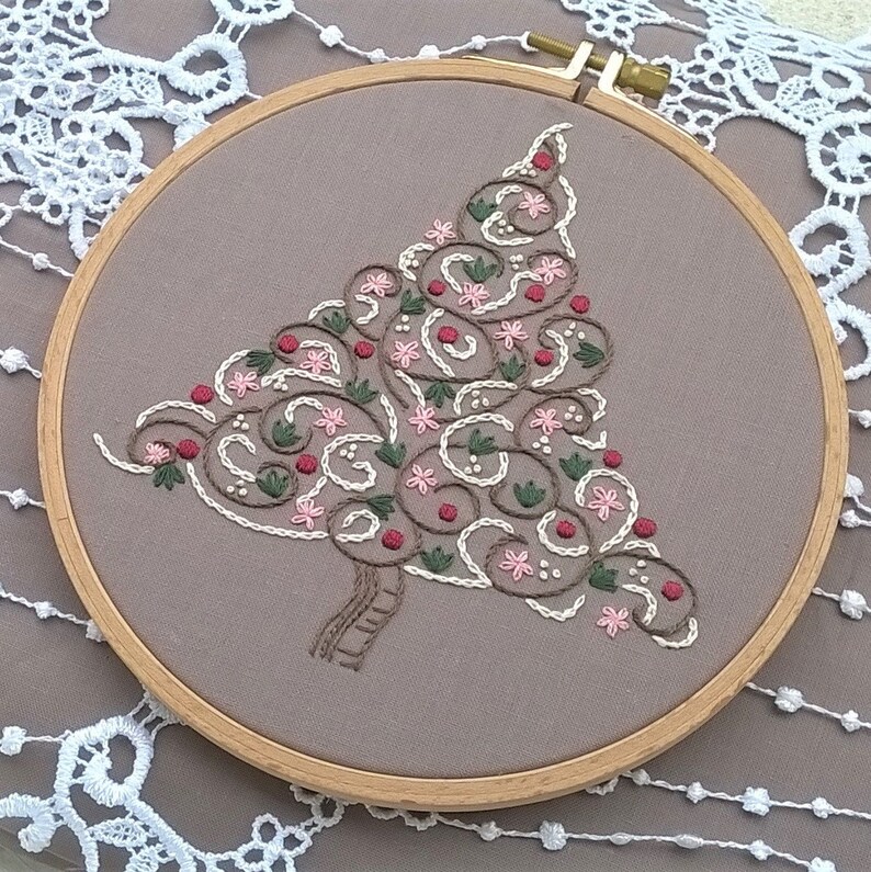 Christmas tree Embroidery KIT Hand Embroidery pattern DIY hoop art christmas wall decor needlepoint kits image 4