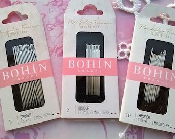 1 Pouch of 15 embroidery needles - size 5 or 9 or 10 of your choice - BOHIN - made in France