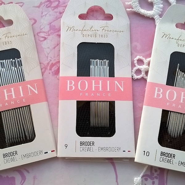 1 Pouch of 15 embroidery needles - size 5 or 9 or 10 of your choice - BOHIN - made in France