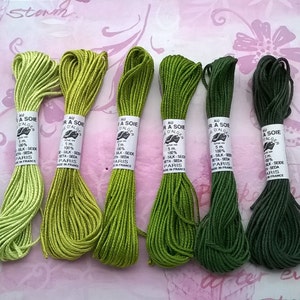 assortment of soie d&#39;Alger - Au Ver à Soie -  6 shades of green - embroidery threads