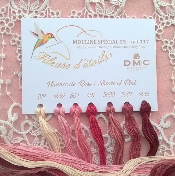 Surtido de 7 tonos de rosa, DMC Mouliné especial 25 hilos para bordar  art.117, hilos para bordar -  México
