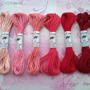 assortment of soie d'Alger Au Ver à Soie 6 shades of pink embroidery threads image 1