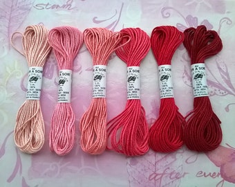 assortment of soie d'Alger - Au Ver à Soie -  6 shades of pink - embroidery threads