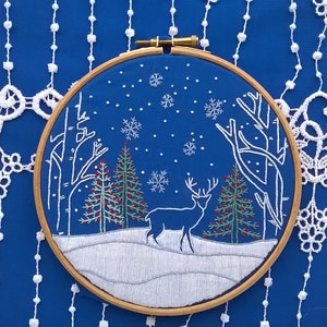 Deer snowy landscape traditional Embroidery Christmas hand Embroidery KIT christian styles hoop art needlework kit for Beginner image 8