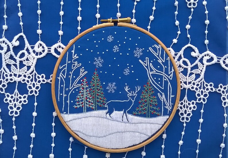 Deer snowy landscape traditional Embroidery Christmas hand Embroidery KIT christian styles hoop art needlework kit for Beginner image 8