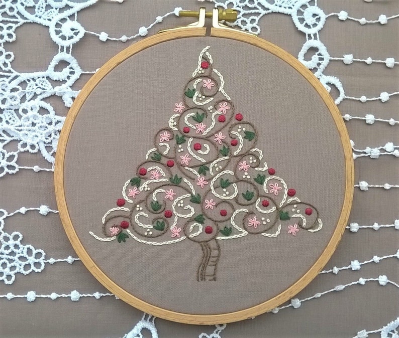 Christmas tree Embroidery KIT Hand Embroidery pattern DIY hoop art christmas wall decor needlepoint kits image 5