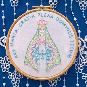 Dominus Pattern Latin Virgin Mary Embroidery Kit - Ave Maria, Gratia Plena Dominus Tecum ...