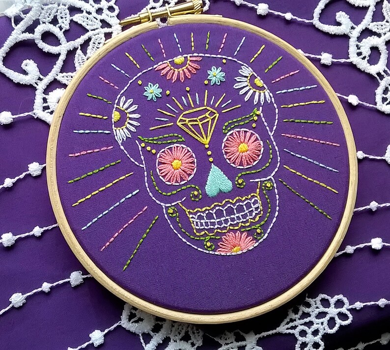 Pdf pattern sugar skull hand embroidery pattern modern  etsy