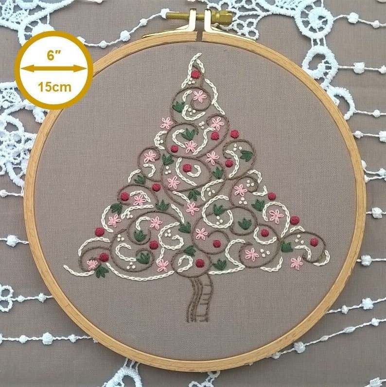 Christmas tree Embroidery KIT Hand Embroidery pattern DIY hoop art christmas wall decor needlepoint kits image 1