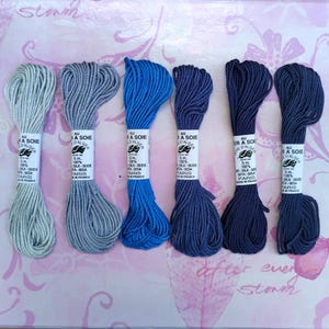 assortment of soie d&#39;Alger - Au Ver à Soie -  6 shades of DENIN blue - embroidery threads