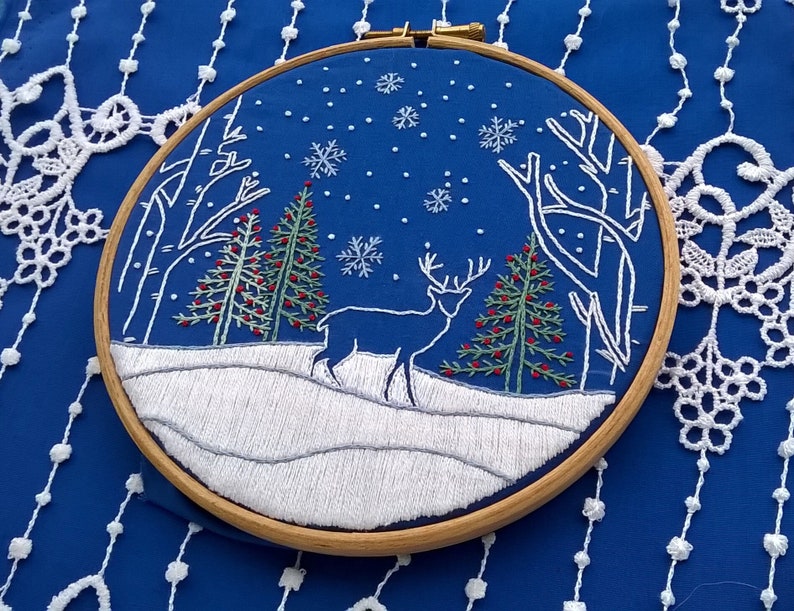 cerf Kit de broderie traditionnelle motif de Noël Tutoriel de broderie niveau débutant image 6