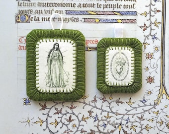 Green Scapular of the Immaculate Heart of Mary, green catholic ex voto, christian gift, 2 sizes available, 6 languages available