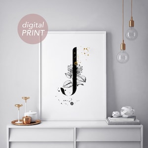 Buchstabe J Initiale Typografie Monogram Initial Alphabet Poster Karte Print Design Grafik  Druckbare Wandkunst Geschenk digital DOWNLOAD