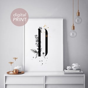 Buchstabe D Initiale Typografie Monogram Initial Alphabet Poster Karte Print Design Grafik  Druckbare Wandkunst Geschenk digital DOWNLOAD