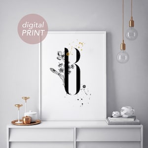 Letra B Tipografia Inicial Monograma Alfabeto Inicial Poster Cartão Design Gráfico Imprimível Arte de Parede Presente DOWNLOAD digital