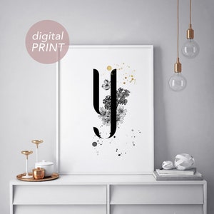 Letra y tipografia inicial monograma alfabeto inicial cartaz impressão design gráfico arte de parede flores presente download digital