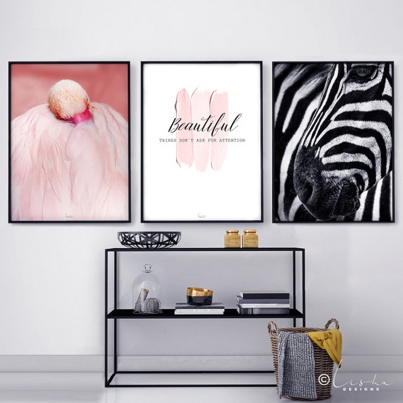 3 X Poster Set Flamingo Art Print Poster Wall Art Fashion Prints Quotes Beautiful Feather Zebra