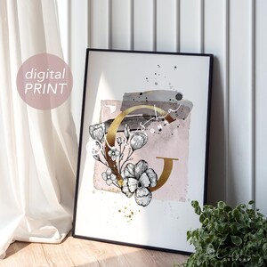 Letter G Initial Typography Monogram Initial Alphabet Poster Card Print Design Graphic Printable Wall Art Flowers gift digital DOWNLOAD