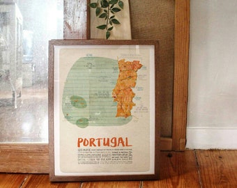 Original PORTUGUESE PORTUGAL MAP Wall Art Printing Poster Illustration Print Drawings Graphic Design Art Work Home Decor