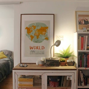 Original WELTKARTE Wandkunstdruck Poster Illustration Druckzeichnungen Grafikdesign Kunstwerk Wohnkultur