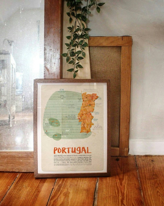 Original PORTUGUESE PORTUGAL MAP Wall Art Printing Poster Illustration Print Drawings Graphic Design Art Work Home Decor