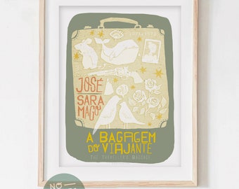 Originele REIZIGERSBAGAGE José Saramago Boeken Poster Illustratie Print Tekeningen