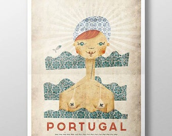 Original SUNNY DAYS PORTUGAIS Girl Wall Art Impression Affiche Illustration Impression Dessins Graphic Design Art Work Home Decor
