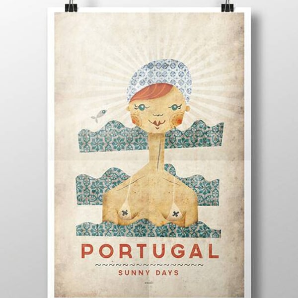 Originele SUNNY DAYS PORTUGESE meisje kunst aan de muur afdrukken poster illustratie afdrukken tekeningen grafisch ontwerp kunstwerk Home decor