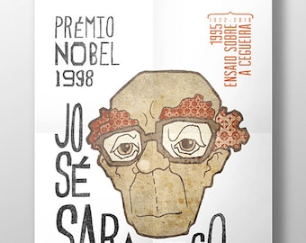Original PORTUGUESE NOBEL PRICE Writer José Saramago Wall Art Printing Poster Illustration Print Drawings Graphic Design Art Work
