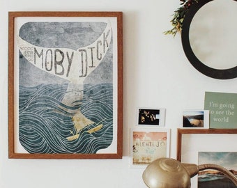 Original MOBY DICK Herman Melville Books Wall Art Printing Poster Illustration Print Drawings Graphic Design Art Work Home Decor