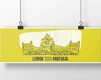 Originele PORTUGESE PRAÇA do COMÉRCIO Terreiro do Paço Wall Art Printing Poster Illustratie Print Tekeningen Grafisch Ontwerp Home Decor