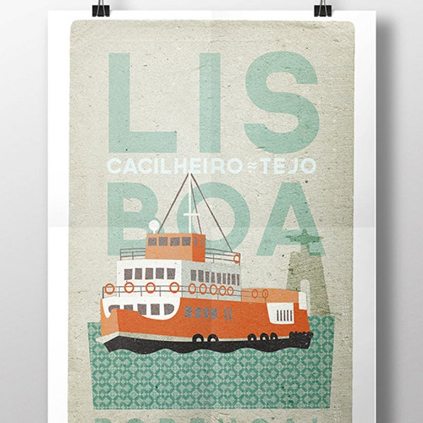 Original PORTUGUESE LISBOA CACILHEIRO Transport Wall Art Printing Poster Illustration Print Drawings Graphic Design Art Work Home Decor