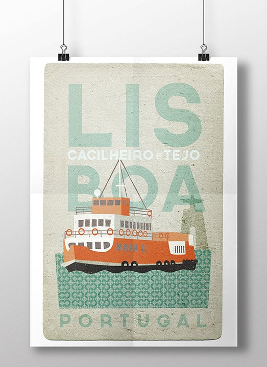 Original PORTUGUESE LISBOA CACILHEIRO Transport Wall Art Printing Poster Illustration Print Drawings Graphic Design Art Work Home Decor