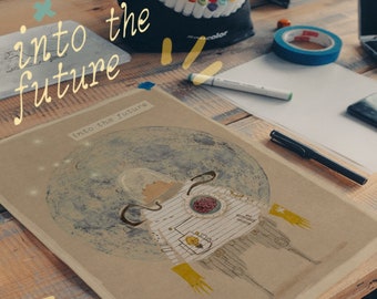 In naar de toekomst ASTRONAUTA Wall Art Printing Poster Illustratie Print Tekeningen Grafisch Ontwerp Kunstwerk Home Decor