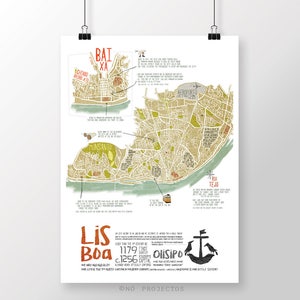 Original PORTUGAL LISSABON KARTE Wand Kunstdruck Poster Illustration Druck Zeichnungen Grafik Design Kunstwerk Wohnkultur