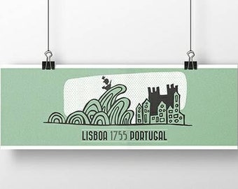 Originele PORTUGESE 1755 AARDBEVING TSUNAMI Wall Art Printing Poster Illustratie Print Tekeningen Grafisch Ontwerp Home Decor